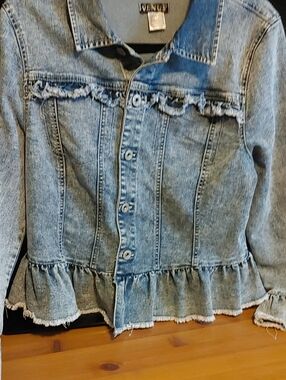 VENUS Light Blue Denim Ruffle Peplum Jacket